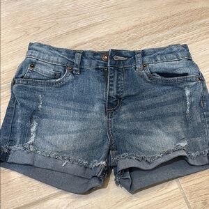 High-Waisted Blue Jean Shorts with Cuffed Hem
